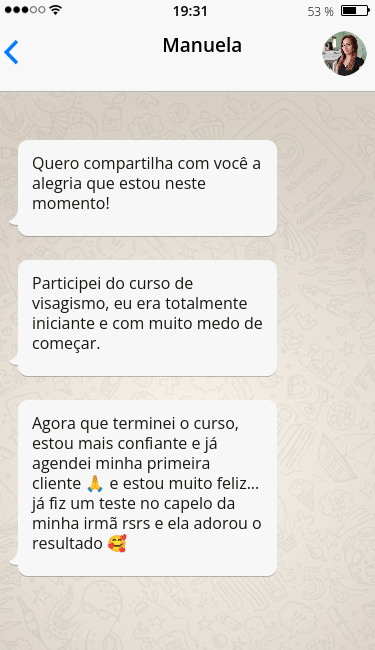 Feedback positivo sobre curso de Luciano Ayala - carreira na beleza